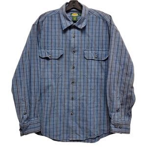 CABELA'S Shirt Adult Large Blue Striped Flannel Heavy Hunting Pockets Outdoor